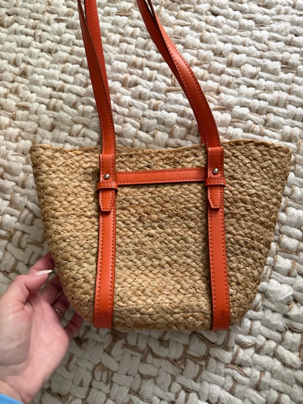 Zara Straw Tote with Bright Orange Trim and Handles - Picture 11 of 16